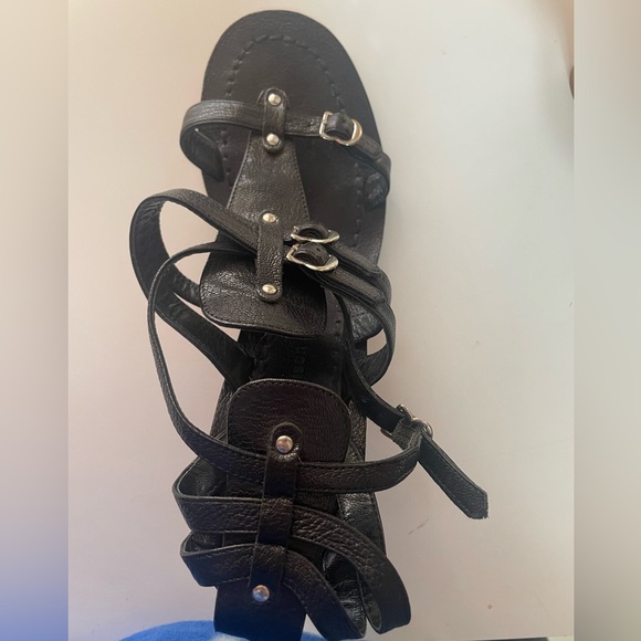 Sigerson Morrison Women’s Greek Black Leather Wood Heel Sandals - Picture 15 of 16